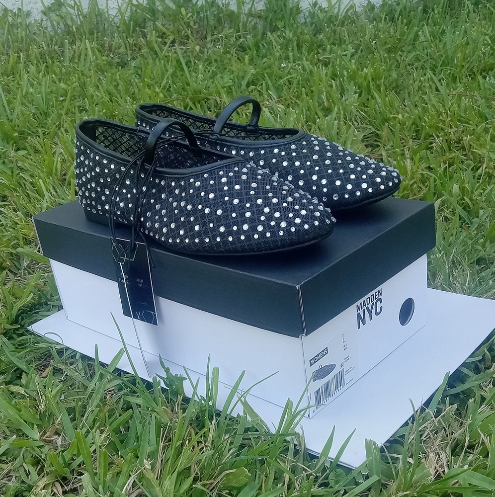 Madden NYC Black Mesh Studded Flats